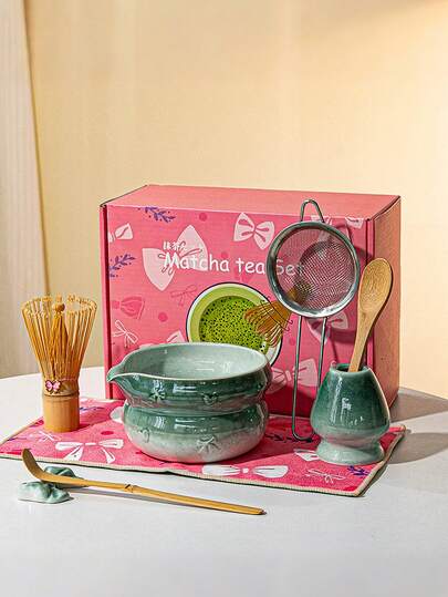 Matcha Set - 8 Pieces, Including A Matcha Whisk, Measuring Spoon, Tea Utensils, Tea Bowl, And Stand. Pink Matcha Set, Perfect As A Gift For Lovers, Friends, Colleagues, Or Family, Suitable For Birthdays, Anniversaries, Ramadan, Valentine's Day, And Easter (Pink)