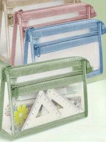 1pc Office & Study Supplies - Mesh Pencil Case For Storage, Suitable For Students To Carry During Exams - Large Capacity - A - View 6
