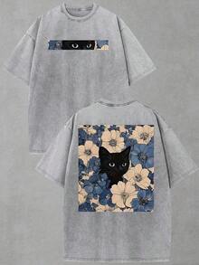 2026 Summer Clothes(230g T-Shirt) Oversized Washed Cotton "Faith Over Fear" Floral Graphic Christian T-Shirt, Casual Soft Short Sleeve, Breathable Ret - 灰色 2 - 查看 9