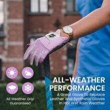 FINGER TEN Women Golf Glove Left Hand 1 Pack, All-Weather Non-Slip Grip Design For Driving Range Practice And Course Play, Comfortable Fit & Enhanced Control For Golfers - Purple - View 4
