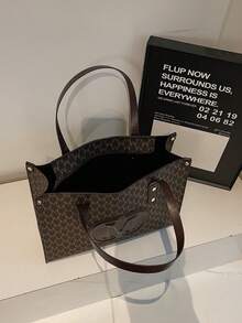 时尚复古新款M品牌装饰单肩手提包，便携手提包，适合女性购物、通勤上班和日常使用 - 咖啡 - 查看 7