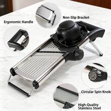 JIASLING Stainless Steel Mandoline, Vegetable Slicer, Potato, Onion, Cucumber, Tomato, Veggie Slicer With Cut-Resistant Gloves - Black - View 4