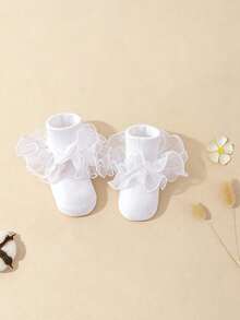 4 Pairs Girls' Sweet Cute Solid Ruffle Trim White Ankle Socks, Suitable For Girls' Daily Life And Outdoor Activities - Multicolor - View 6