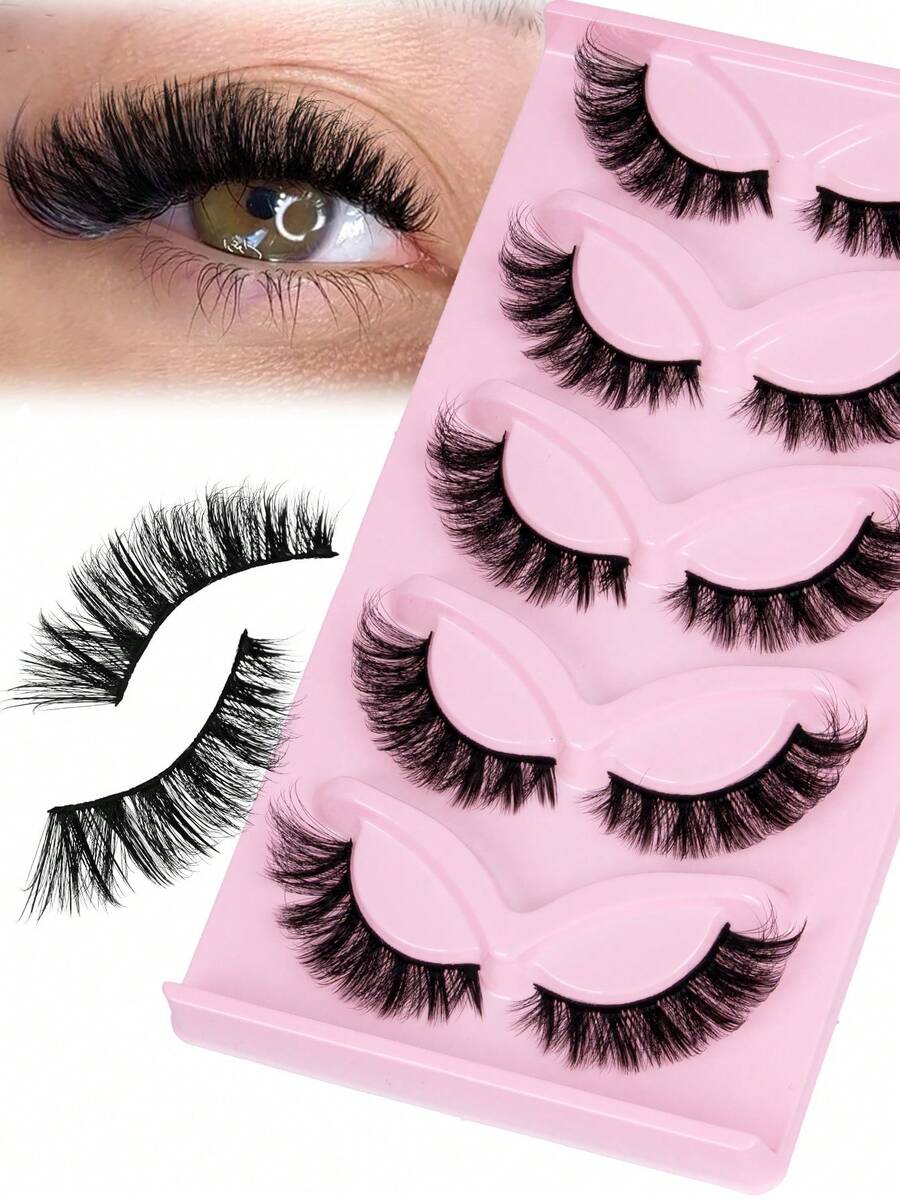 5 pares de pestañas de ojo de gato, suaves y ligeras, tiras de pestañas similares a las de visón para un aspecto de maquillaje natural, pestañas, pestañas postizas - Negro - Ver 1