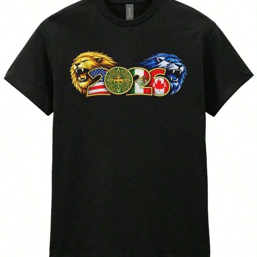 Retro 2026 World Cup Lions USA Mexico Canada Vintage T-Shirt, World Cup Tee, Soccer Fan Gift For Fan, World Cup Shirt, Retro Bold Sports Fashion Shirt - 黑色 2 - 查看 1