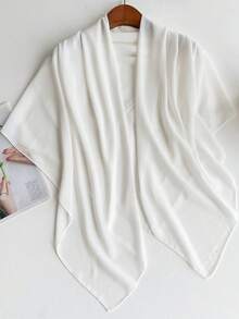 1条简约纯色轻薄透气110厘米雪纺方巾，女士时尚百搭头巾，夏季轻薄防晒颈巾 - 白色 - 查看 5