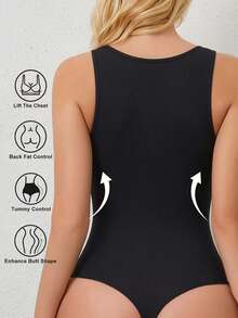 Seamless Low Back Lace-Up Wireless Shaping Bodysuit - Black - View 3