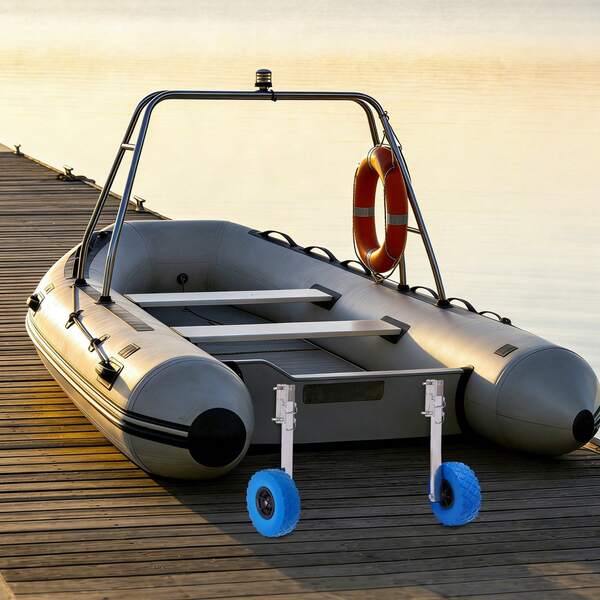 SHIOUCY Edelstahl aufblasbare Bootstransporträder, Slipräder für Schlauchboote Abnehmbare Transporträder mit 25 cm Reifen und 120 kg Tragfähigkeit, Heckräder für alle Arten von aufblasbaren Booten und Anhängern, Blau