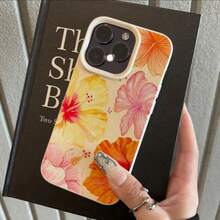 花朵图案单件装 TPU 材质优雅热带夏季度假水彩花卉设计手机壳，兼容苹果 17 Pro Max/17/16 Pro Max/15/13/12/11、S20 FE/A15/S24/A55、Note 11/12/13 Pro，全包软壳保护套，国际版，非国内版 - 白色 - 查看 2