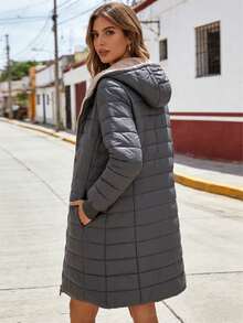 Women Winter Coats - Blue and White - View 3