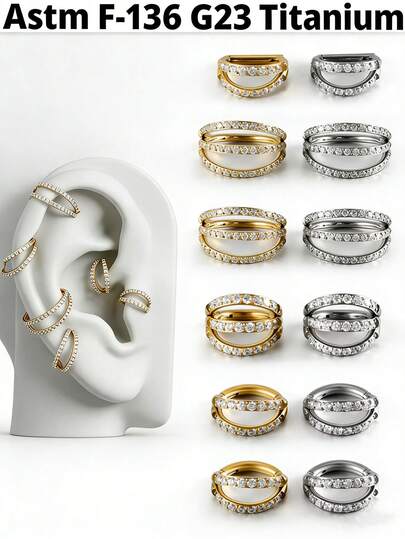 1件钛金CZ铰链式鼻中隔环侧镶锆石耳骨环女士耳廓耳骨穿孔耳环身体饰品