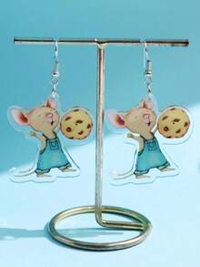 1对可爱创意趣味校园系列老鼠手拿饼干亚克力吊坠耳环，适合教师和学生日常佩戴，可作为礼物饰品 - 彩色 - 查看 2