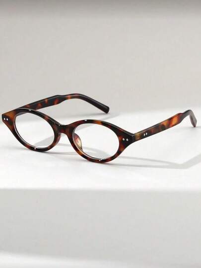 1pc Women's Oval Rhinestone Decorated Small Frame Retro Fashion Casual Street Snap Flat Lens Glasses Accessory