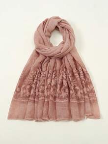 1pc Women's Fashion Solid Color Embroidered Scarf Headscarf, Suitable For Casual Daily Wear, Beach, Holiday, Travel Essential - Pink - View 6