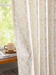 2026新款小叶图案薄纱窗帘，半片装，北欧风格白色天鹅绒，带箔印图案 - 白色 - 查看 3