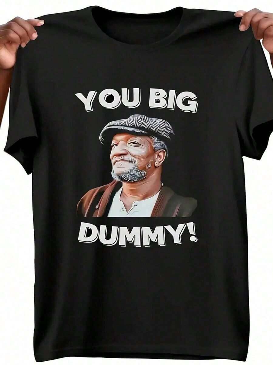1 Pieza, 100% Algodón, Camiseta con Estampado de TV Divertido "You Big Dummy", Camiseta Casual de Temporada para Hombre, Camiseta de Algodón de Cuello Redondo de Manga Corta, Camiseta Deportiva para Exteriores, Regalo de Navidad y Acción de Gracias, Affilante. - Negro - Ver 1