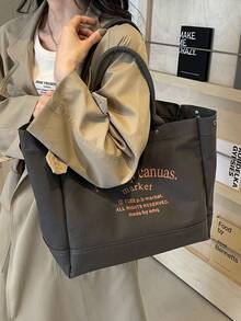 Casual Minimalist Letter Pattern Canvas Tote Bag For Women - Dark Grey - View 4
