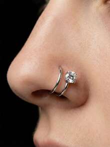 AVYRING Pendientes de nariz con forma de S, anillos de nariz de acero inoxidable de 20G con circonita cúbica, pendientes de nariz tipo tornillo con estrella de circonita - Doble anillo - Ver 3