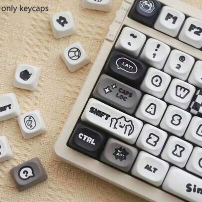 130pcs Cute Cat & Dog Themed PBT Sublimation Keycaps, Suitable For 61/68/75/87/98/100% Mechanical Keyboards. Keycaps Only.