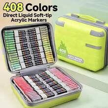 408/366/360/288/168/120/100/72/48/36/24/12色布袋,360色新款旅行绘画套装,含软毛笔、水彩颜料、马克笔、绘画艺术用品、毡尖笔、文具套装,适合神秘涂色,返校礼物 - 套裝 - 查看 14
