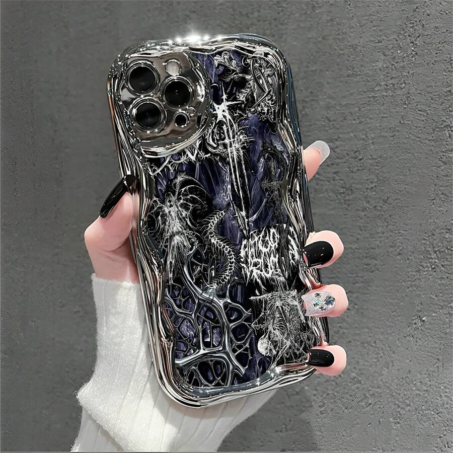 Dark Gothic Metal Artwork. This Stylish Phone Case Is Compatible With Samsung, Apple, , , , Transsion, ,  And Honor. Made Of TPU Silicone, It Offers Shock And Drop Protection And A Superior Feel. It's An Ideal Gift For Family, Friends, And Loved Ones, And A Perfect Choice For Valentines Day And Year's Gift. - 銀色 - 查看 1