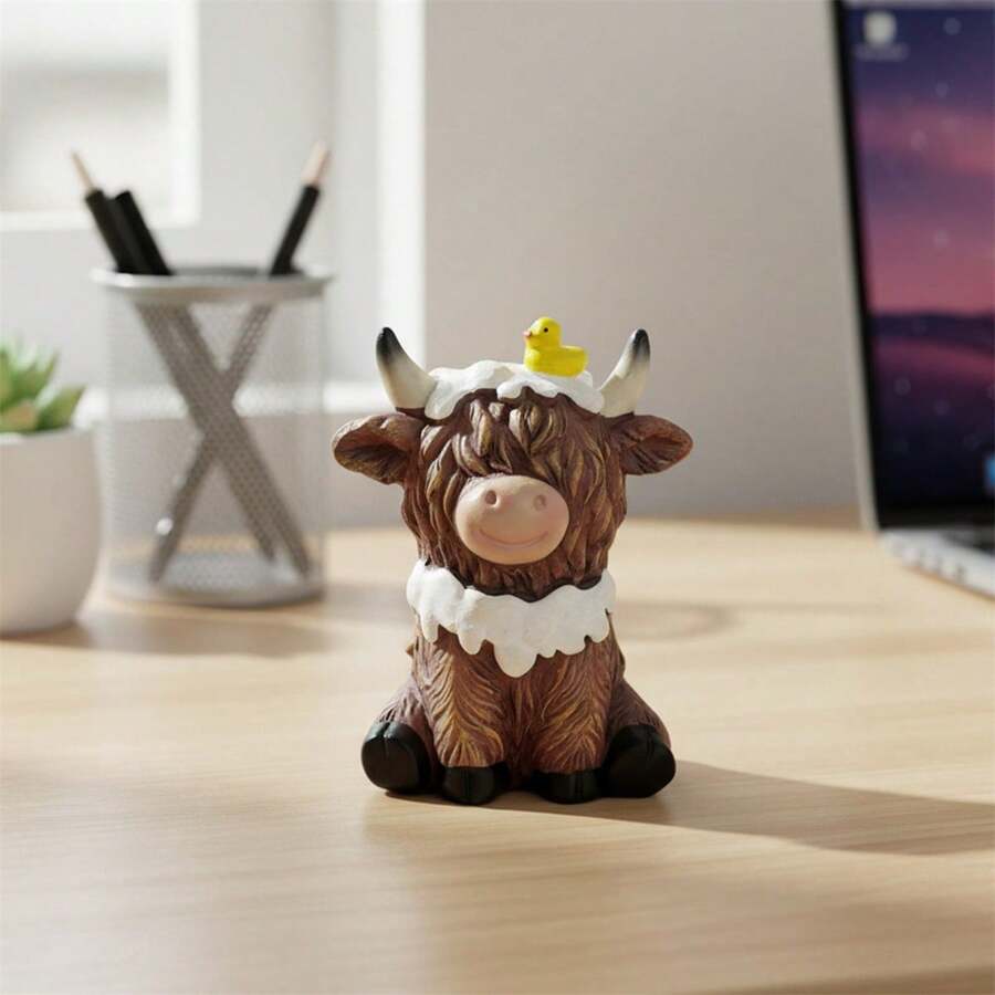 Highland Cow Figurine Cute Resin Animal Statues Decorations For Home Indoor Outdoor Garden Yard - D - 查看 1