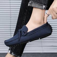 Men's Loafers, Handmade Stitching, Solid Color Slip-On Casual Shoes, Suitable For All Seasons, Flat Solid Color Shoes - Blue - View 2