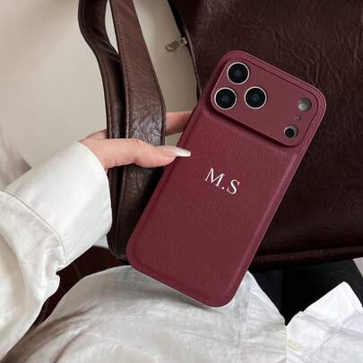 Capa de Telefone de Couro com Textura de Lichia de Luxo Personalizada, Nome de Letra Personalizado, Adequada para Apple 17 16 15 14 13 12 11 Pro Max 16 Plus 17 Air, Proteção Total da Câmera Anti-Queda Anti-Impressão Digital