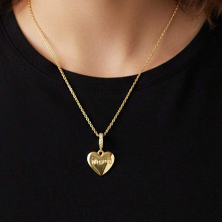 1pc Mom Heart Pendant Necklace, Minimalist Design Unique Jewelry, Commuting Necklace - Multicolor - View 1