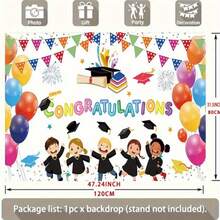 1 Stück Abschluss Dekorations-Set, beinhaltet 1 Hintergrundfahne, geeignet für Abschlussfeier. Perfekte Party Dekoration und Foto Requisite um Absolventen zu gratulieren, tolles Geschenk für Eltern und Freunde. - 4 - Übersicht 4