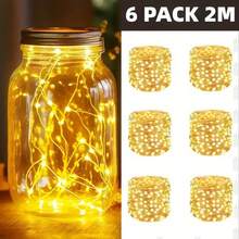 6入 2m 20 LED 銅線串燈,3種燈光模式,含電池,臥室牆面裝飾、戶外花園植物裝飾、婚禮派對裝飾、音樂節裝飾、戶外露營帳篷裝飾 - 銀色 - 查看 13
