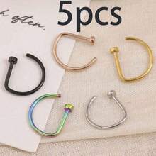 1/3/5个装 14K镀金D形朋克风鼻夹，不锈钢鼻中隔环，适合青少年佩戴 - 彩色 - 查看 9
