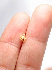 1件纯银鼻钉，花朵造型，闪亮透明水晶鼻钉，女士24G鼻钉球头 - 金色 - 查看 6