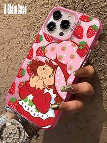 1 Piece IMD Pink Strawberry And  Girl Graphiccartoon Phone Case: Sweet Cool Style. Vibrant Pink, Shock-Absorbent, Compatible With IPhone16 Pro Max, 15/14 Plus, 13, 12, 11, 17,Waterproof, Shockproof, And Scratchproof Perfect Gift For New Year/Valentine's Day, Family/Friends/Lovers - 粉紅色1 - 查看 1