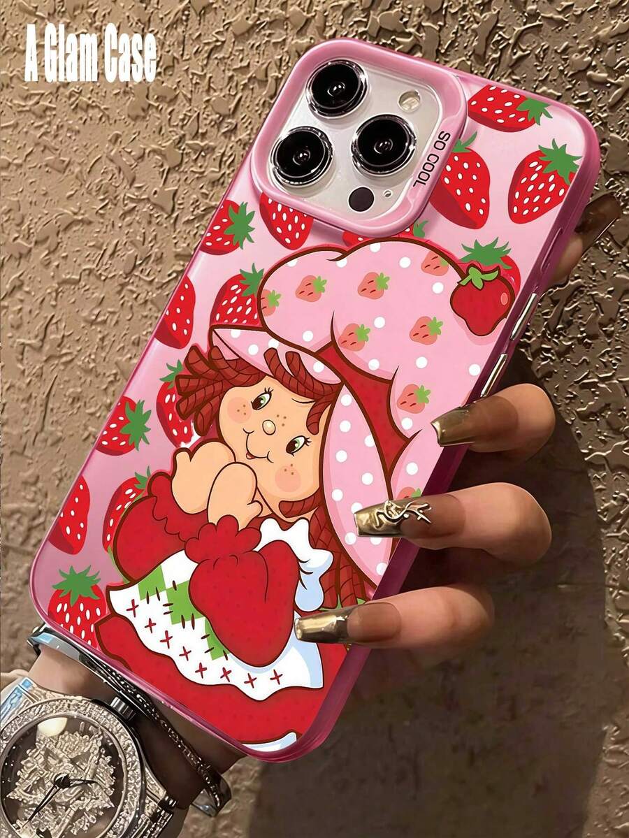 1 Piece IMD Pink Strawberry And  Girl Graphiccartoon Phone Case: Sweet Cool Style. Vibrant Pink, Shock-Absorbent, Compatible With IPhone16 Pro Max, 15/14 Plus, 13, 12, 11, 17,Waterproof, Shockproof, And Scratchproof Perfect Gift For New Year/Valentine's Day, Family/Friends/Lovers - 粉紅色1 - 查看 1