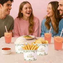 10 piezas/20 piezas/60 piezas, Tazones de papel desechables con hojas de eucalipto Oh baby para fiestas de baby shower, tazones para palomitas de maíz, helado, bocadillos y galletas, cajas para bocadillos, adecuados para fiestas de cumpleaños, reuniones familiares, picnics y restaurantes - Ver 7
