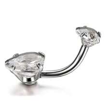 1pc Women's Stainless Steel Navel Ring With Heart-Shaped Zirconia Stone, Sexy & Charming, Shiny Body Piercing Jewelry Suitable For Party And Daily Wear - Silver - View 2