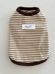 Striped Puppy Sleeveless Shirt - Soft Elastic Pet Vest With Contrasting Brown Trim, Multi-Color (Yellow/Brown/Beige) Small Breed Pet Clothing, Suitable For Indoor Leisure, Outdoor Walks And Fashionable Pet Photography Comfortable Daily Wear - Multicolor - View 13