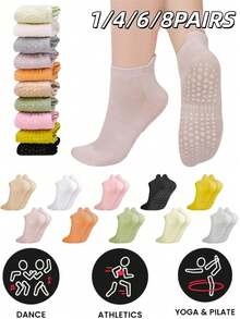 4 pares de calcetines de tobillo transpirables para mujer, adecuados para yoga, pilates, ballet, danza, descalzo - Multicolor - Ver 13
