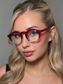 1副女士渐变圆形PC镜框复古简约时尚透明眼镜 - 上紅下淺藍 - 查看 1