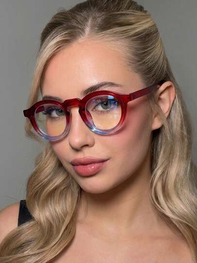 1 par ombre runda PC-bågar retro minimalistiska modeglasögon för kvinnor