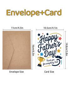 1pc Father's Day Card For Dad – Trophy & Mustache Design, Thank You Card From Son Or Daughter – Trophy & Mustache Design,Thank You Card For Him, Card From Daughter Son - Multicolor - View 4