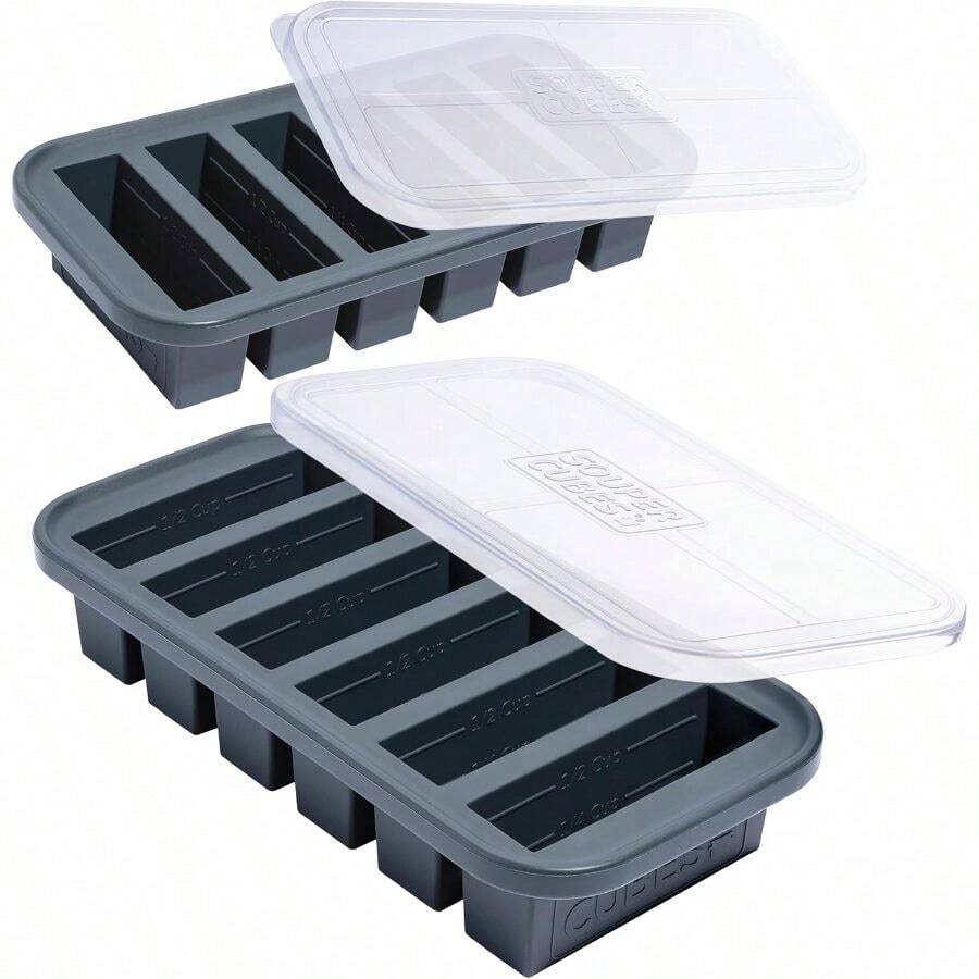 1/2 Cup Silicone Freezer Molds, Storing Soups, Sauces, Juices, Desserts, Smoothie Prep And More, Freezer Portion Molds For Meal Prepping - Charcoal - 2 - Pack - 木炭 + 2 包裝 - 查看 1