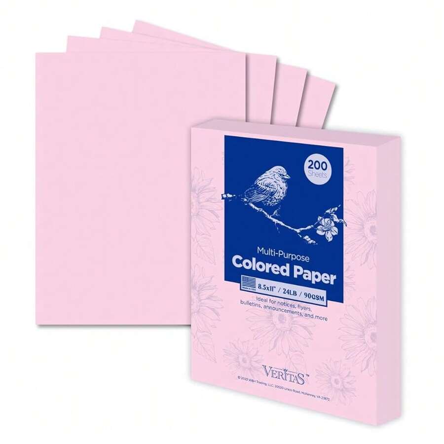 Color Copy Paper,Multi-Purpose Paper,Colored Printer Paper 8.5" X 11", 24 Lb / 90 GSM,Pink,200 Sheets (1 Reams),Made In USA - Pink - 查看 1