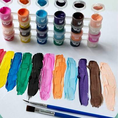 12 Colors Paint + 2 Brushes Suitable For Adult Crafts, Toys, Decorations, Home Decor, Painting T-Shirt Set, 60 Colors Acrylic Paint, Brushes, Palette, Disposable Apron Gift Set, Containers, Storage, Great For Home, Birthday, Classroom, Party Favors For Kids, Painting Supplies, Art Supplies