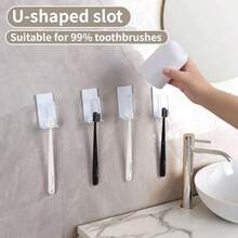 4 Pcs Adhesive Toothbrush Holders 304 Stainless Steel Toothbrush Holders Wall Mounted Electric Toothbrush Holder For Bathrooms Accessories 4 White - White - 查看 3