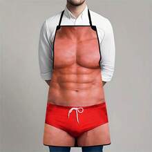 1件装男士肌肉图案围裙创意健身主题厨房围裙肌肉胸腹肌设计烹饪腰围裙家用烘焙烧烤防护围裙 - A - 查看 11