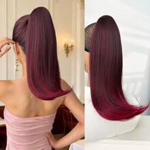 16 Inch Long Wavy Heat-Resistant Synthetic Fiber Ponytail Wig, Ombre Brown To Black Brown To Gold To Wine Red, Suitable For Women, Christmas, Halloween, Music Festivals, And Daily Use - Two-Tone - View 4