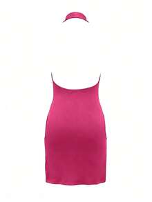 Sexy Summer Ring Detail Open Back Deep V-Neck Sleeveless Mini Dress Pink Elegant - Pink - View 5