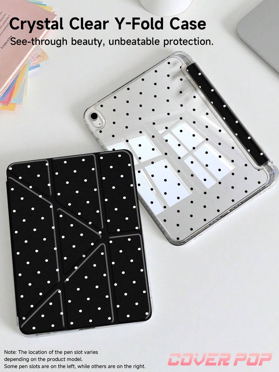 Ốp bảo vệ máy tính bảng họa tiết chấm bi tối giản 9.7/10.2/10.5/10.9/12.9 inch/Pro 11, phù hợp với Galaxy Tab S6 Lite 10.4 inch, Kindle Paperwhite thế hệ thứ 12 2024, Kindle (thế hệ thứ 11-2024), mềm mại, chống sốc, chức năng tự động tắt/mở màn hình thông minh, chân đế gập chữ Y xoay đa góc.